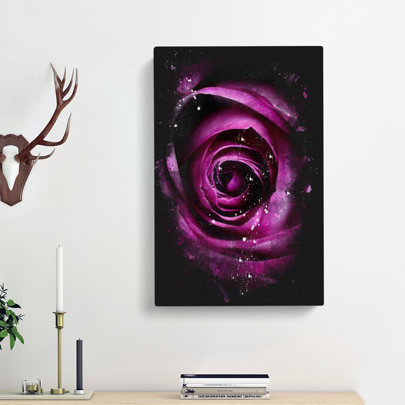 Striking Purple Rose - Wrapped Canvas Painting, 50cm H x 35cm W x 3cm D