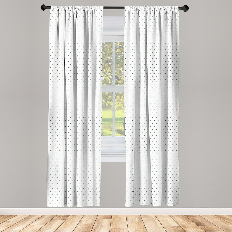 White and Green Polka Dot Rod Pocket Curtain Panels 28" x 63"