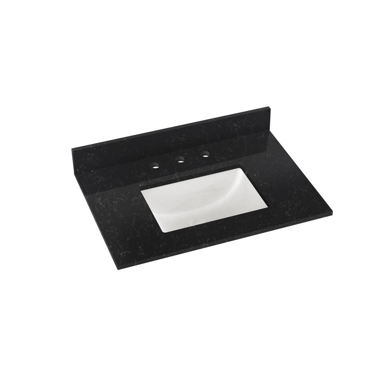 Plateau de meuble-lavabo simple 31 po avec lavabo en quartz 31 po, Noir Crysta