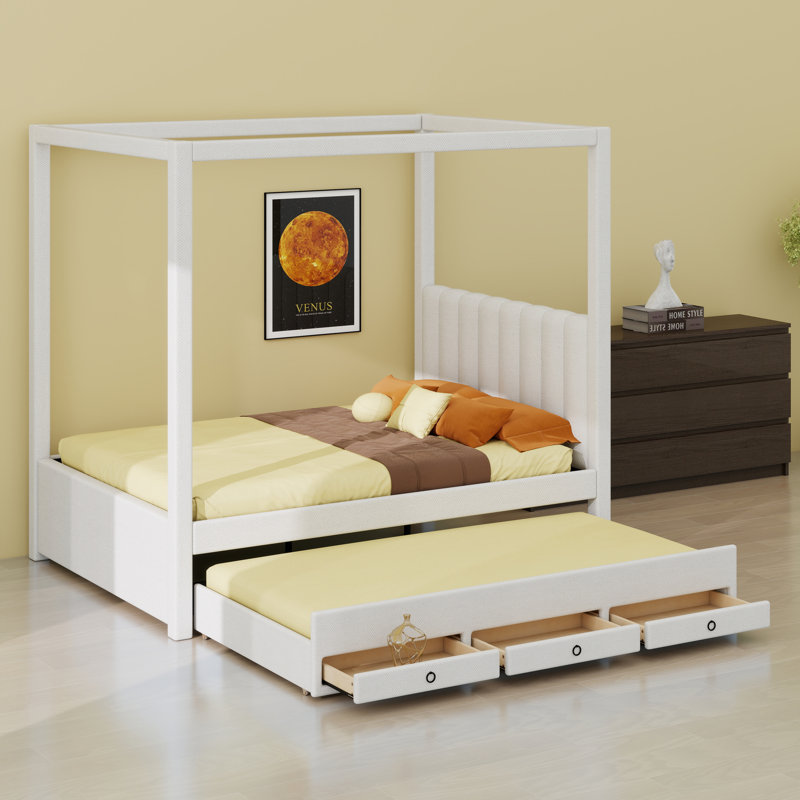 Lit plateforme à baldaquin avec lit gigogne Upholstery