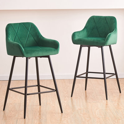 Lovington 71cm Velvet Bar Stools with Armrest