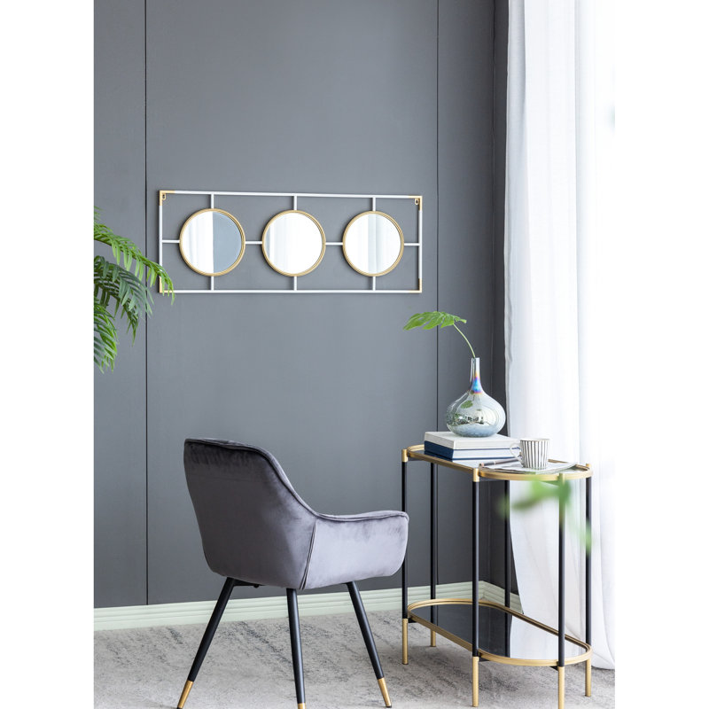 Ornement mural doré blanc et miroir moderne 43,3 x 0,8 x 15,7 pouces, 43,3 x 15,7
