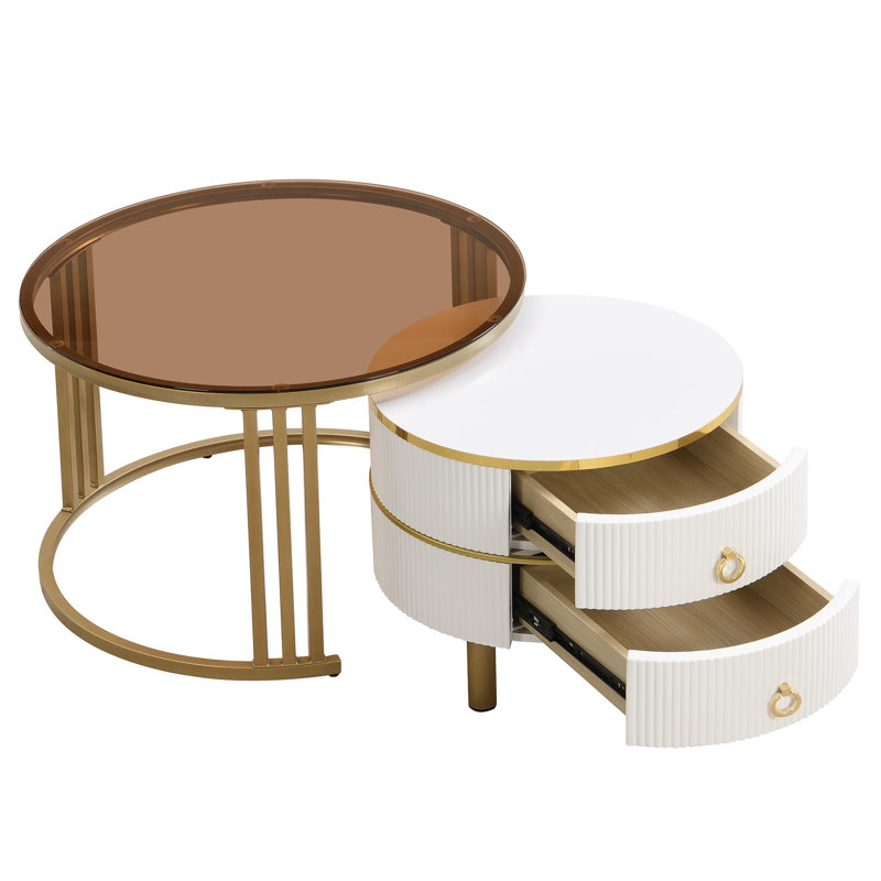 Aveanna Coffee Table with Storage, Brown/White, White