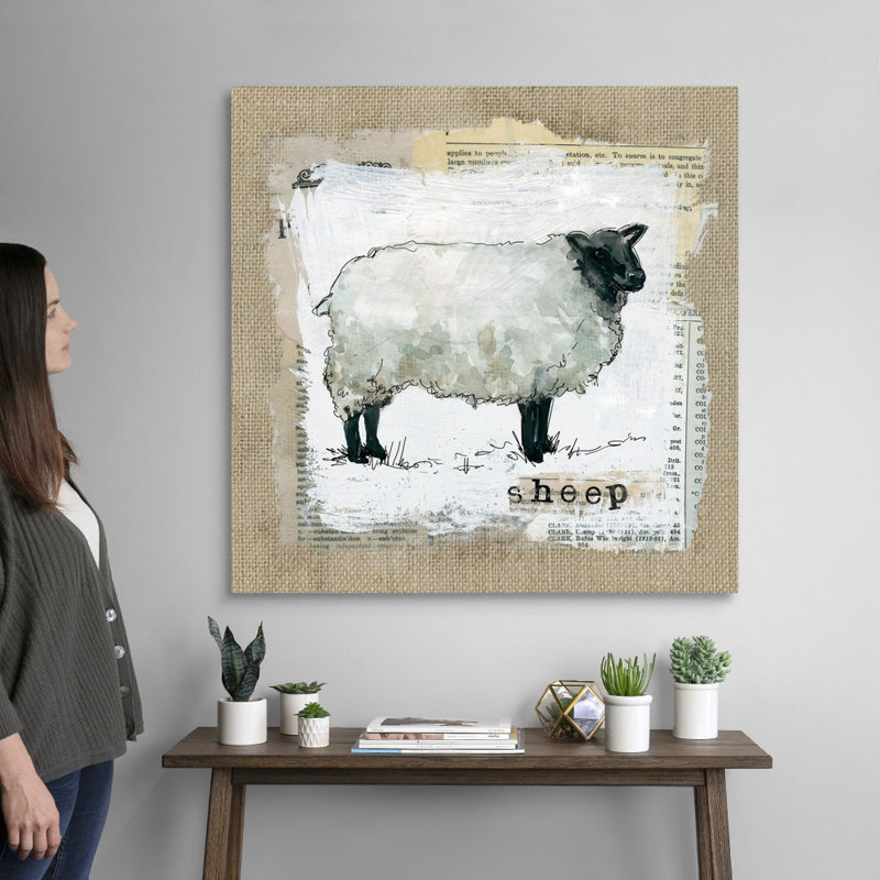 " Burlap Sheep ", 36" H x 36" W x 1.25" D, Wrapped Canvas