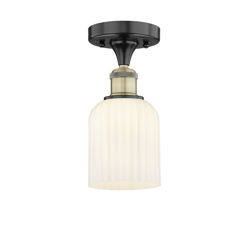 Edison - Adriena - 1 Light 5" Semi-Flush Mount, Black Antique Brass, White