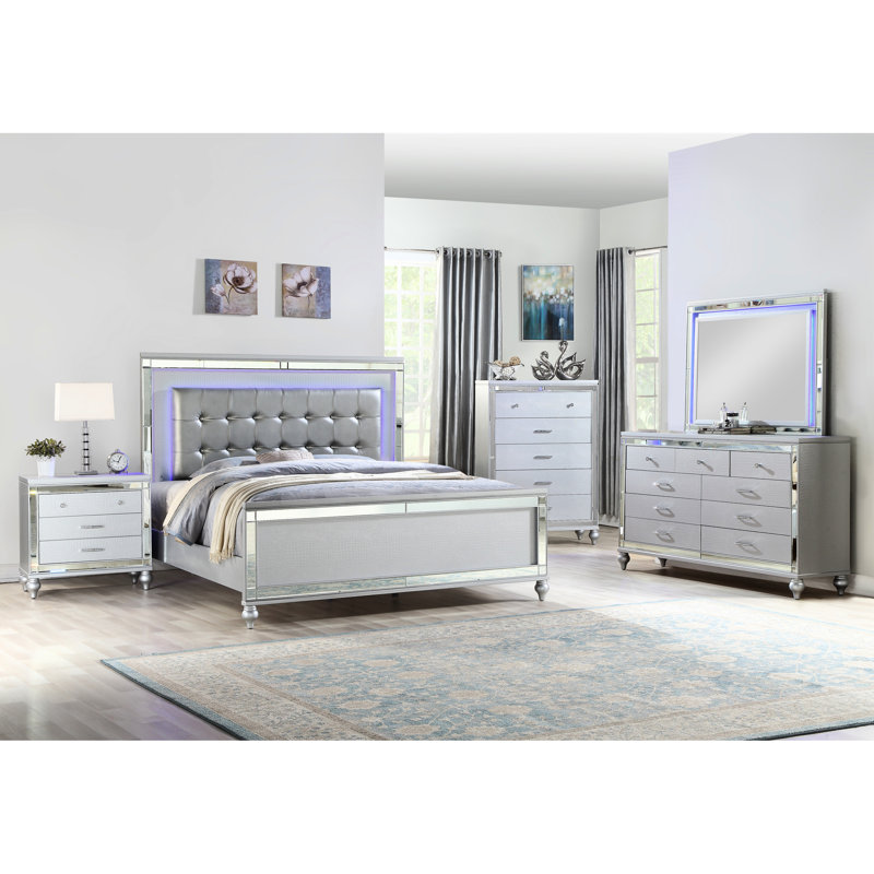 Table de chevet glamour 3 en argent - Pièce éblouissante et éblouissante dans la chambre à coucher