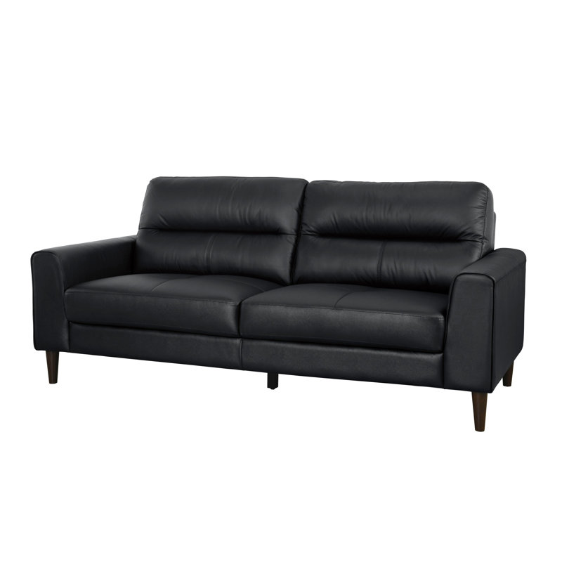 Black Tufted Faux Leather Reclining Sofa with Solid Wood Frame