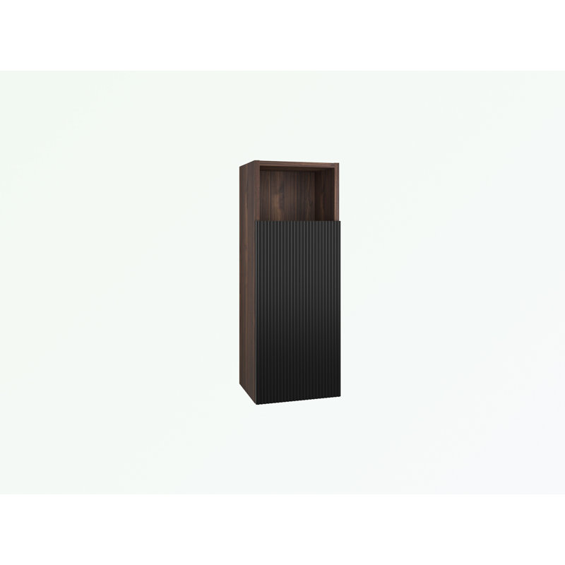 Meuble-lavabo mural en bois avec armoire et rangement ouvert
