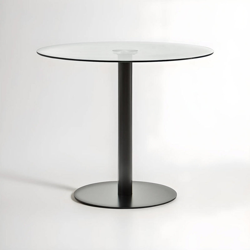 Round Glass Top Metal Base Dining Table, Black