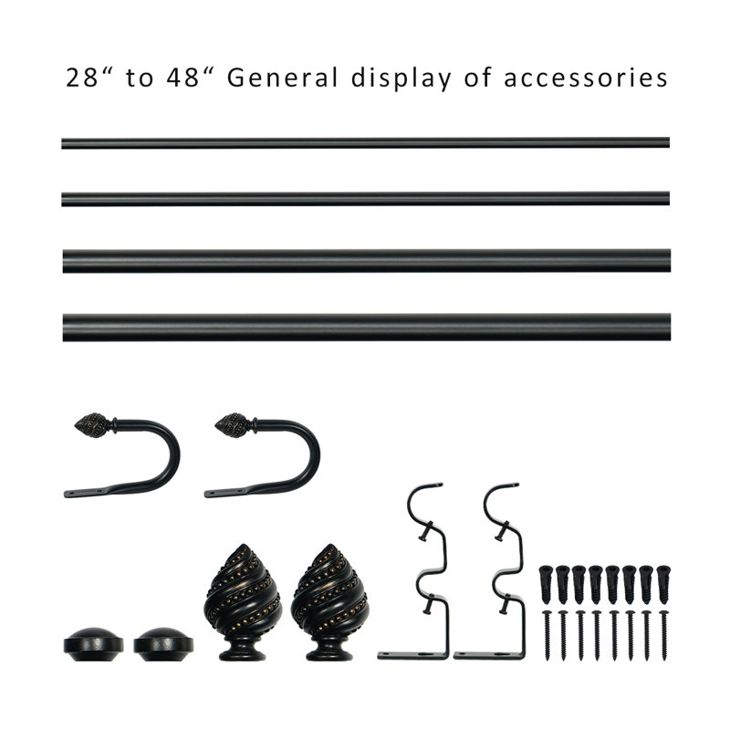 Tringle à rideaux double avec retenue Calynn de largeur totale x 1 pouce de diamètre, 28" - 48", Noir, noir, noir, noir