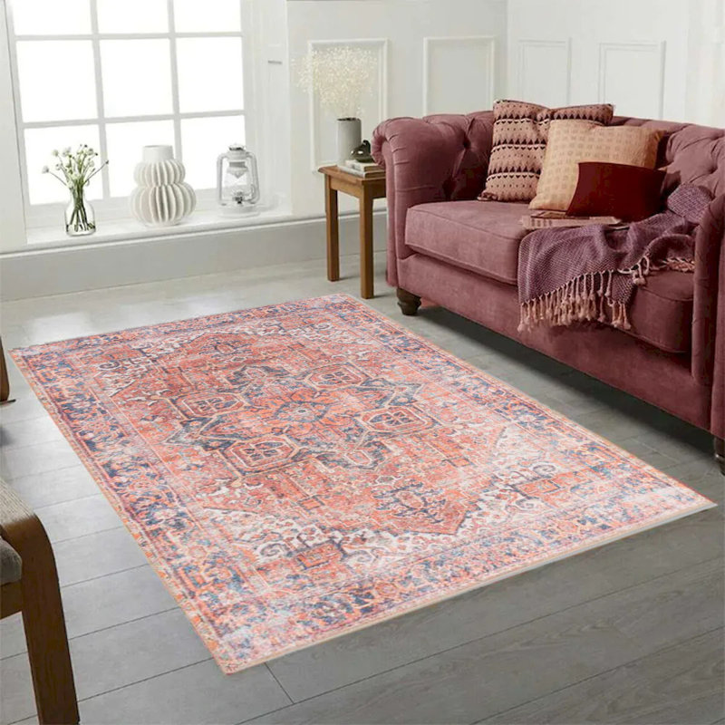 Tapis rouge et bleu Aura, Rectangle 2 pi x 3 pi