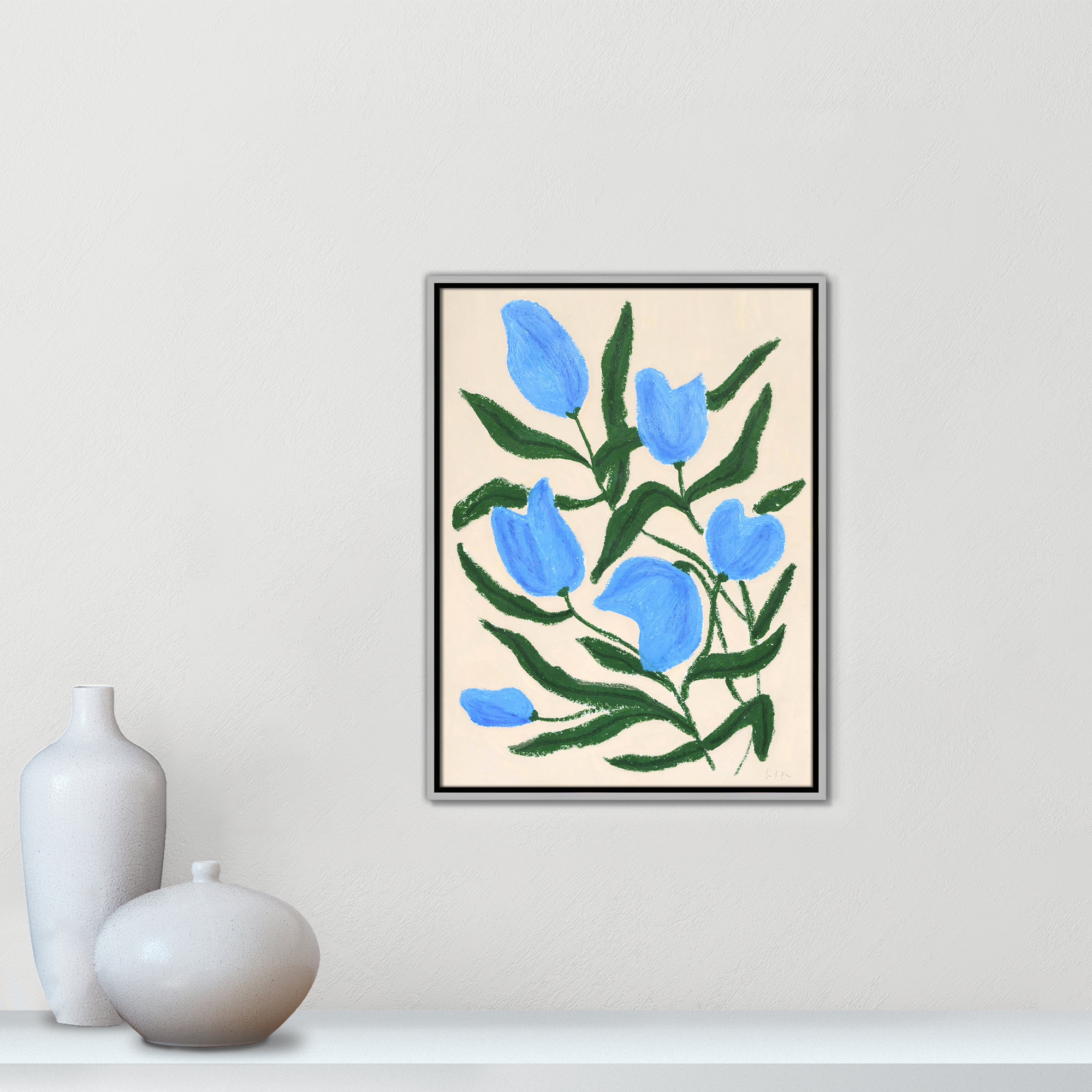 Blue Tulips Print by Camilla Bergqvist, 25.5" H x 19.5" W, Silver