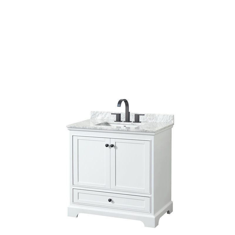 Deborah 36'' Single Bathroom Vanity with Marble Top, White, Polished Chrome
