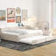 Lit plateforme tapissier en lin beige avec lit gigogne simple - Fabrication en bois robuste, sans sommier dans la chambre à coucher