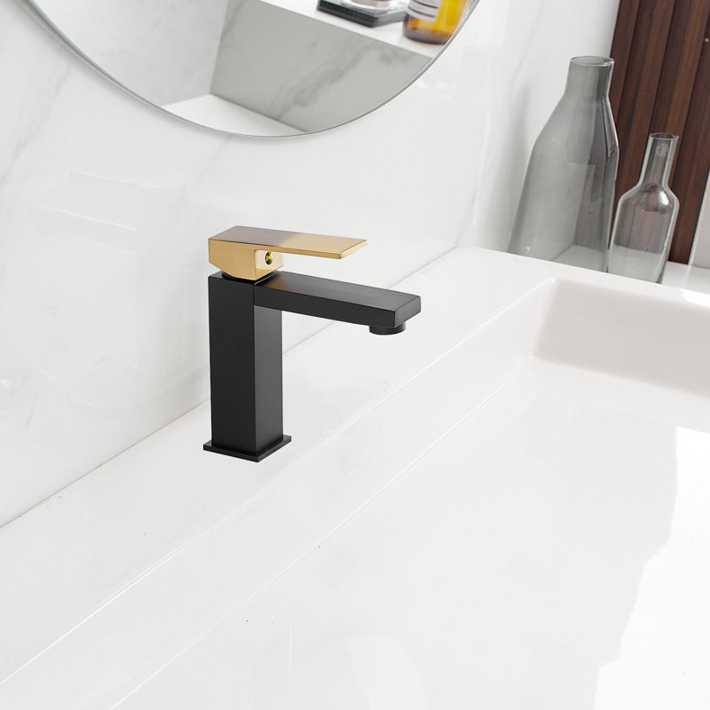Single Handle Single Hole Low-Arc Bathroom Faucet, Black Gold