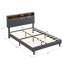 Base de lit plateforme avec tête de lit capitonnée, ports de chargement USB, poches de rangement-122511092-122511093