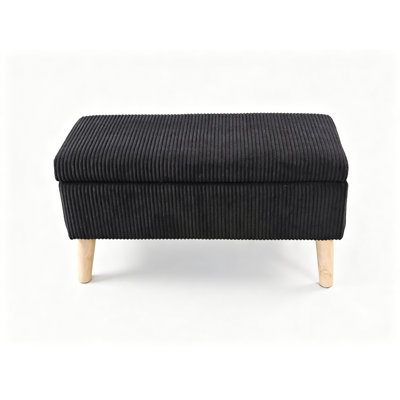 Corduroy Storage Ottoman Bench with Wooden Legs, Flip-Top Storage Box, Soft Upholstered End of Bed Bench