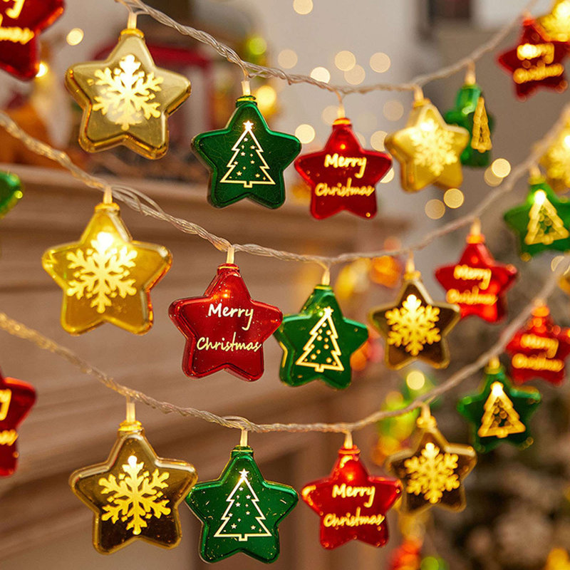 Guirlande de Noël en forme d'étoile, lumières de Noël à pile de 9,8 pi pour arbre de Noël