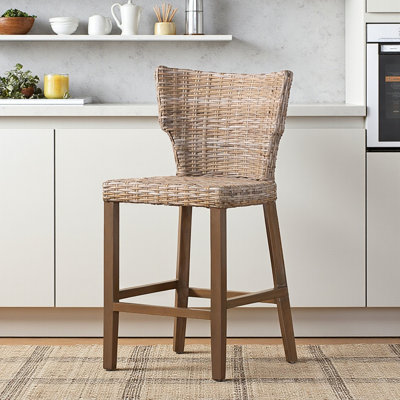 Harwyn Counter Stool in Mahogany and Kubu Rattan, Gray/Brown 38.89'' H X 21.08'' W X 20.67'' D