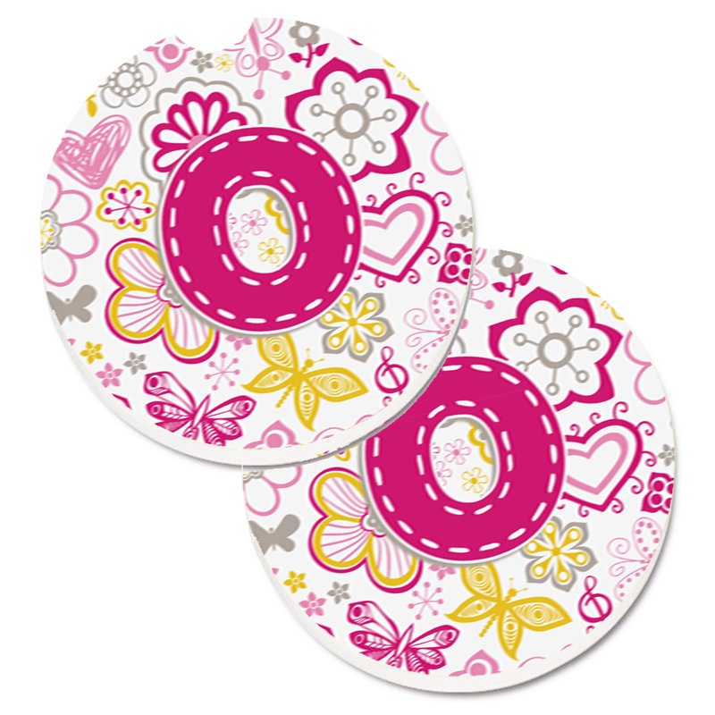 Sous-verre à fleurs et voitures papillons, O, Rose