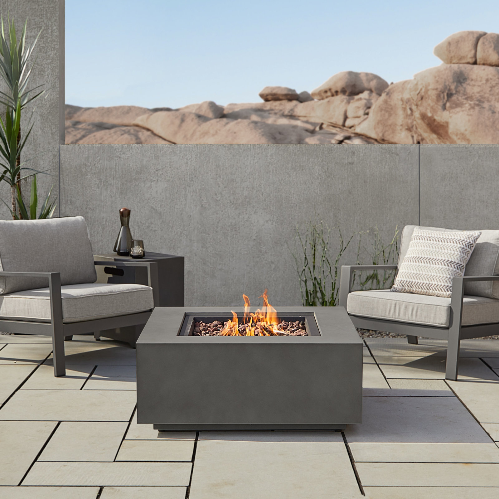 Aegean Fire Pit Table, Weathered Slate, 15.25" H x 36" W x 36" D