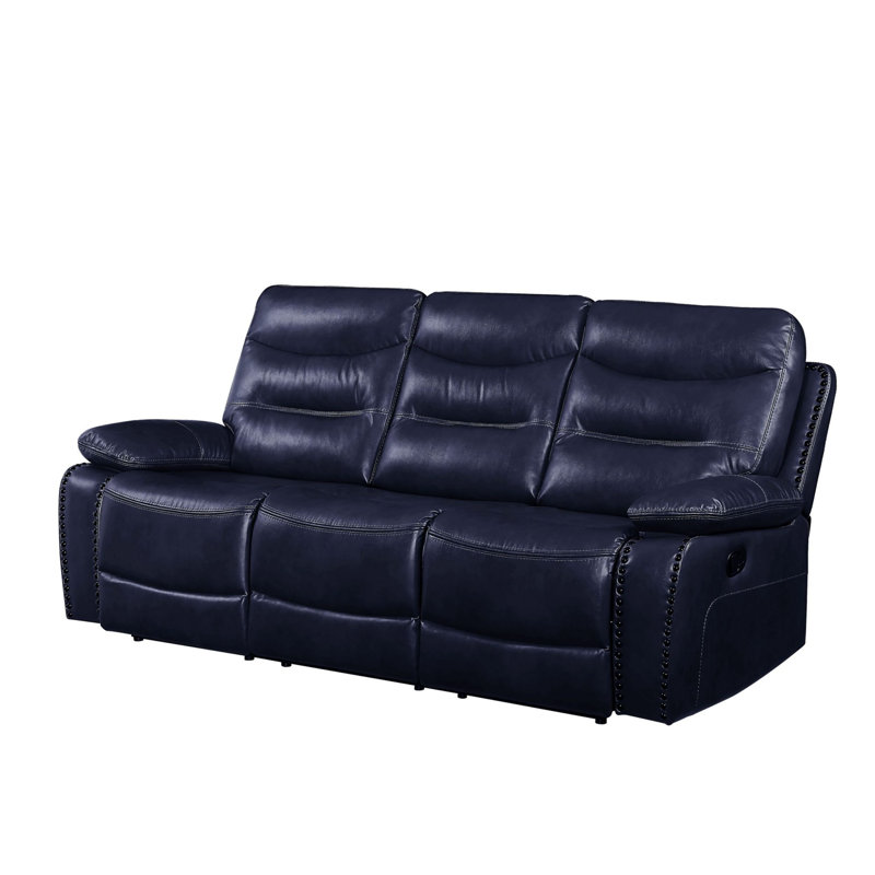 Aashi 90" Pillow Top Arm Reclining Sofa, Navy Faux Leather