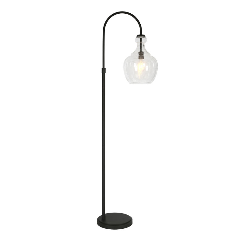 Verona Arc Floor Lamp with Glass Shade in Blackened Bronze/Seeded, Blackened Bronze, Seeded