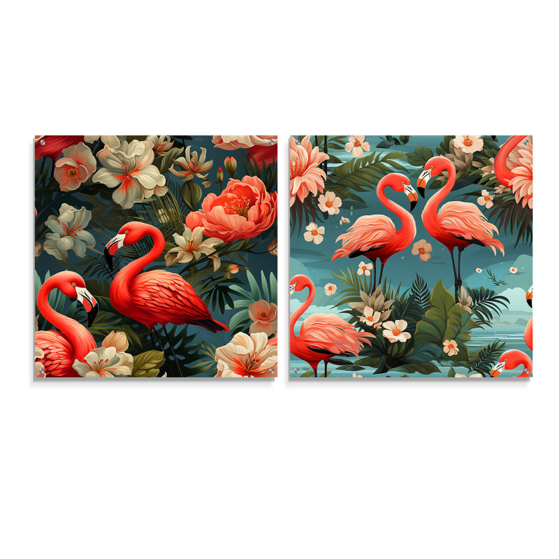 Flamant rose Botanical Bliss, H 16 po x l 33 po