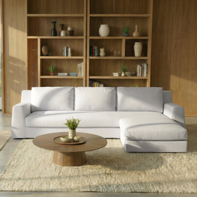 Modern Slipcovered Sofa With Removable Washable Cover, 3-Seater With Ottoman