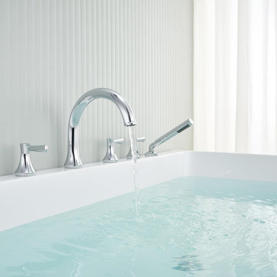 Robinet de baignoire romaine à 5 trous en laiton à fixation sur le comptoir avec douche à main pour salle de bain Roman