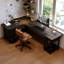Bureau double caisson en bois massif en L noir avec 4 tiroirs-118343190-118343194