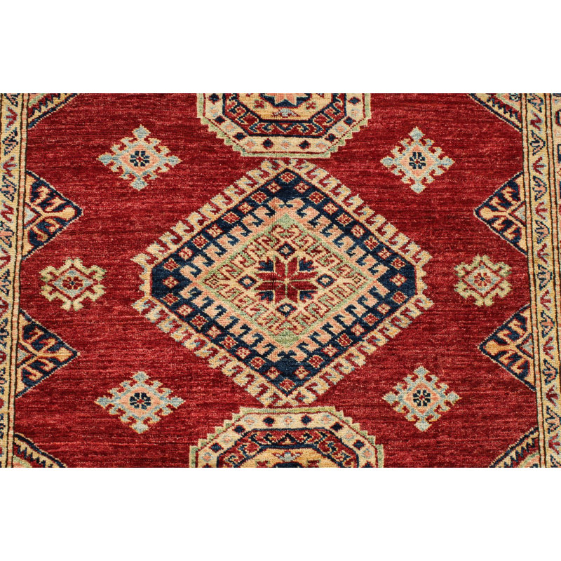 Tapis tribal Kazak 4 x 6 rouge et ivoire