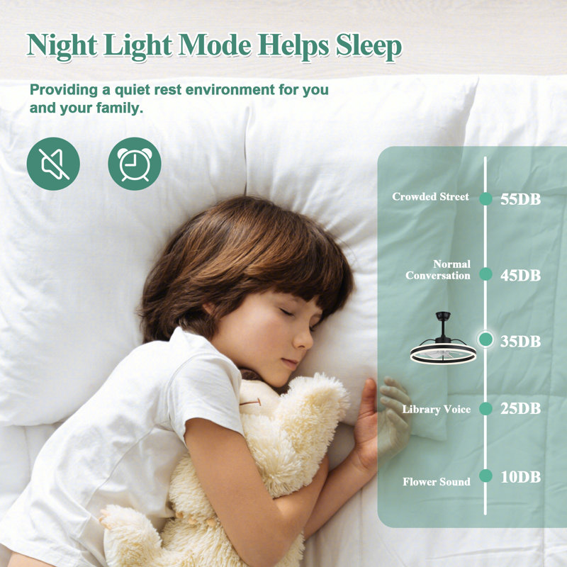 Ventilateur de plafond réversible intelligent 24 po avec éclairage et contrôle APP, Jucel, Noir