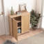 Armoire de rangement Mid-Century moderne avec portes en rotin tissé et tablettes réglables - parfaite pour le salon et la salle à manger