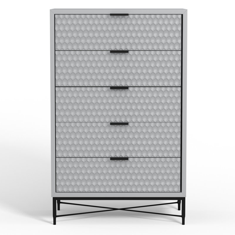 Commode 5 tiroirs l 30 po, Gris clair / noir