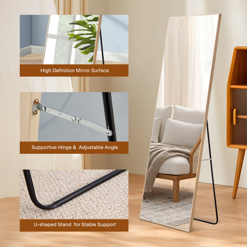 Adylynn Solid Wood Rectangle Mirror, 60" x 17", Oak Wood