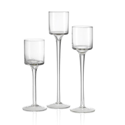 3 Piece Glass Tabletop Candlestick Set