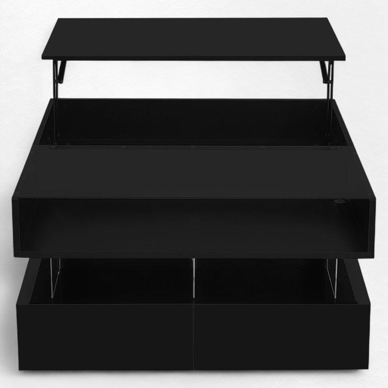 Table basse carrée à plateau relevable avec rangement, Noir