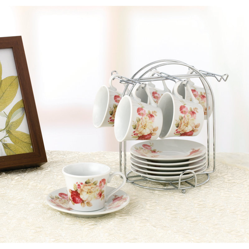 Porcelain Espresso Cup, Red/Ivory Flower