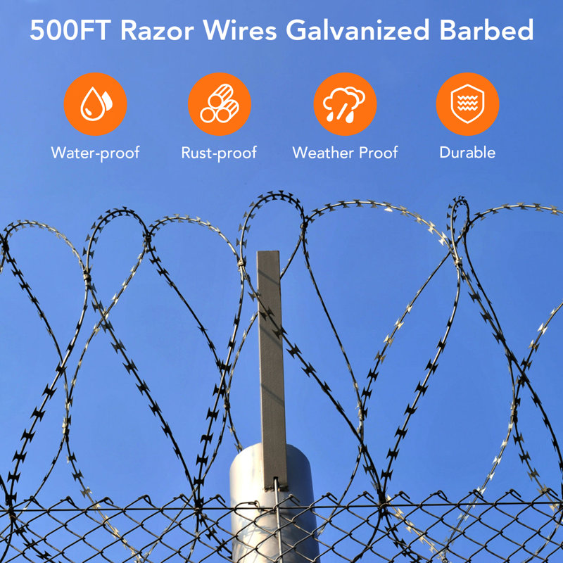 Clôture de rasoir 500 pi, fil de accordéon, acier galvanisé résistant aux intempéries