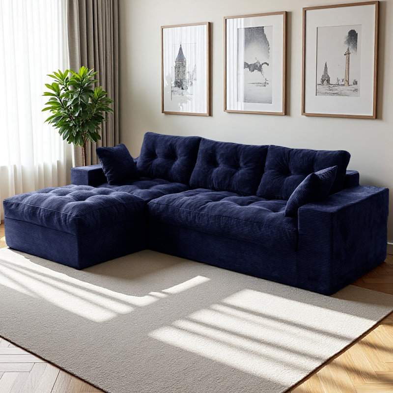 Canapé modulaire en velours côtelé Boneless, canapé modulaire 4-en-1, Marine, H 22 po x l 104 po x P 37,75 po