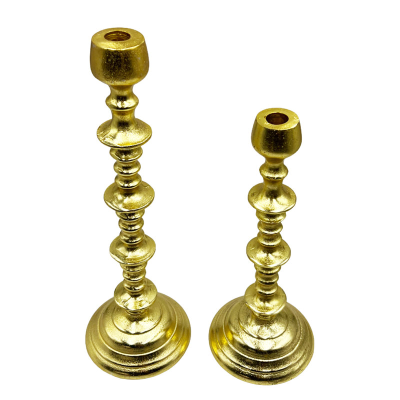 17'' H Aluminum Candlestick Set of 2 Large and Small Metal Candelabras, Gold