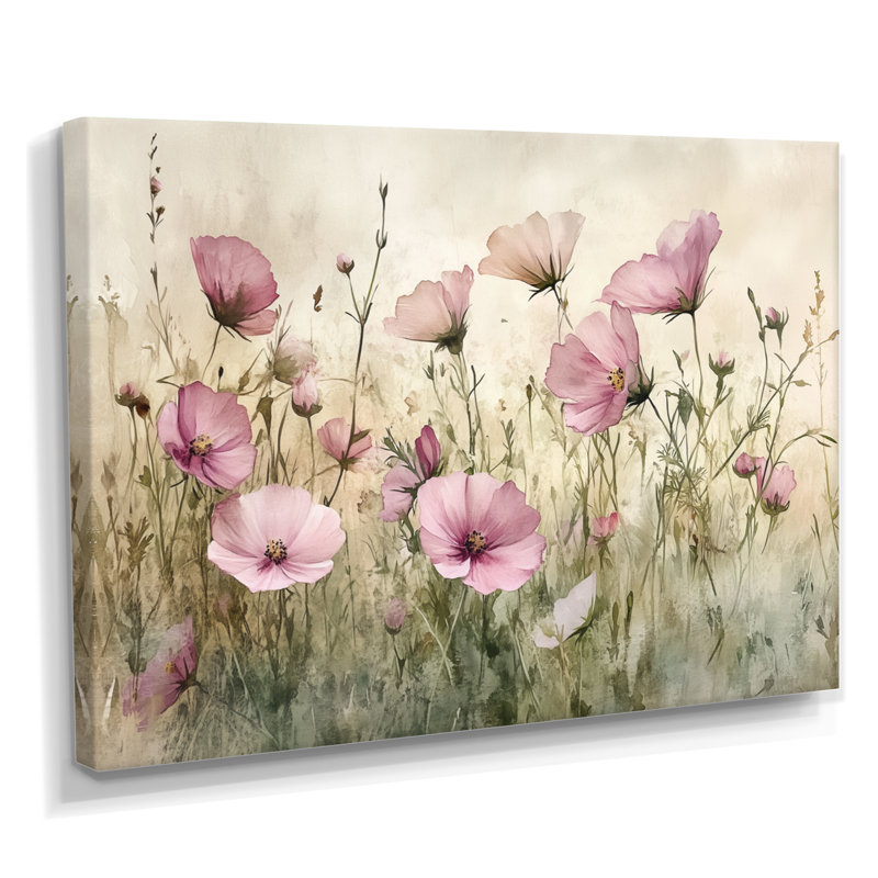 Décoration murale sur toile Blush Poppy Field Whisper II - rose floral, Toile tendue, H 16 po x l 32 po