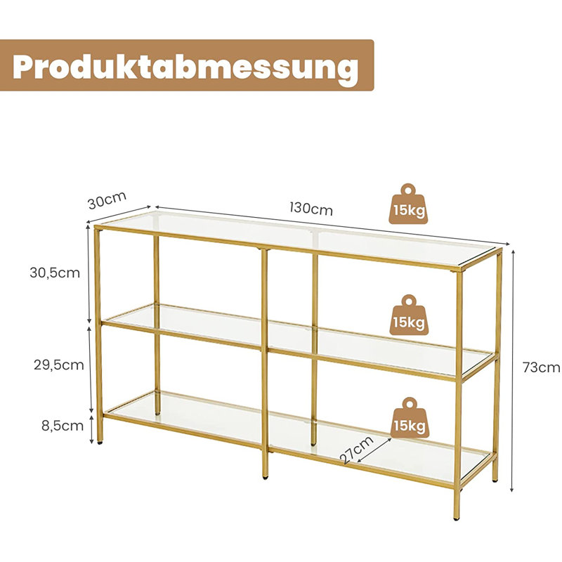 Meayki Glass Top Console Table, 73cm H x 130cm W x 30cm D