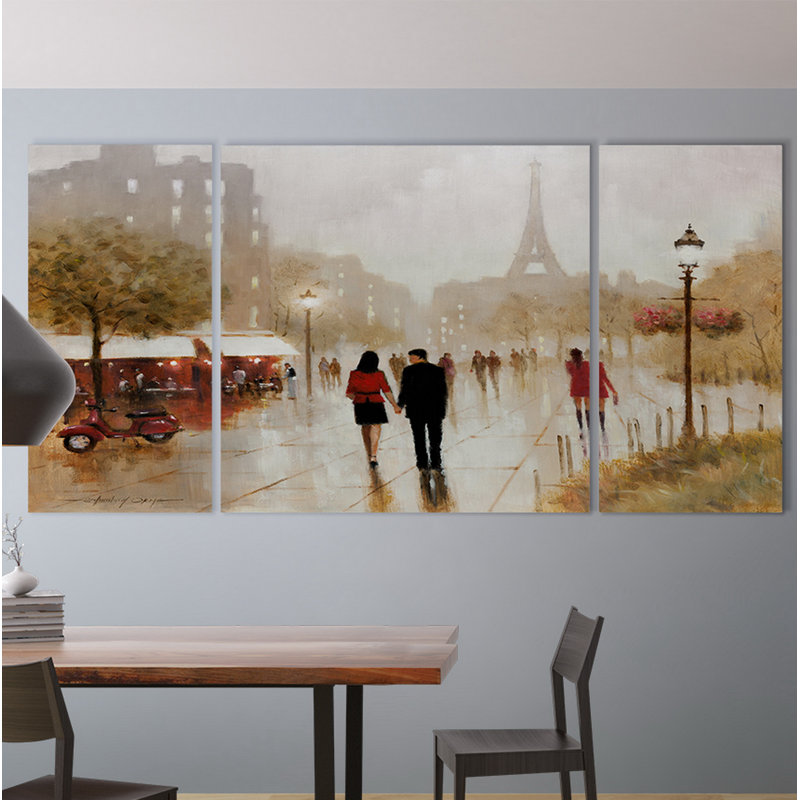 «Romantic Stroll», reproduction d'art graphique multi-pièces sur toile, H 32 po x l 64 po x P 1,5 po