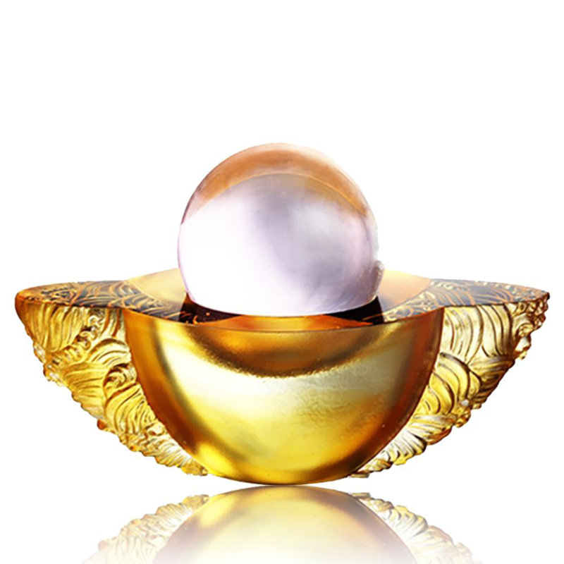 LIULI Crystal Art Crystal Feng Shui Paperweight "Kindness Turns This Good World" In Light Amber