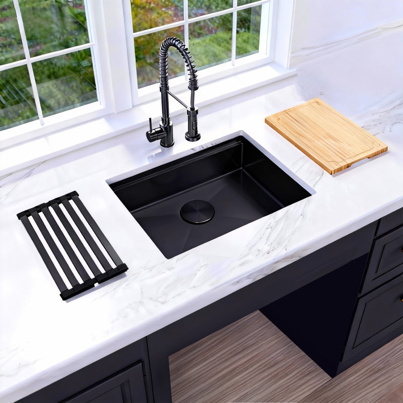27”X 18" Singel Bowl Undermount  ADA Sink  6 Inch Depth Stainless Steel Workstation Kitchen Sink, Matte Black