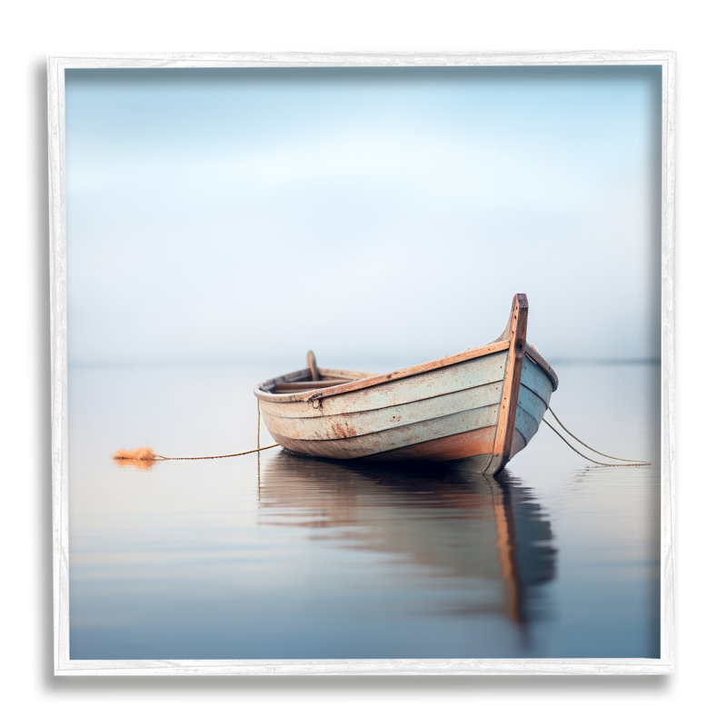 Bb-432-Bateau encadré flottant dans le brouillard, encadré sur bois par Ray Powers, Blanc, H 12 po x l 12 po x P 1,5 po
