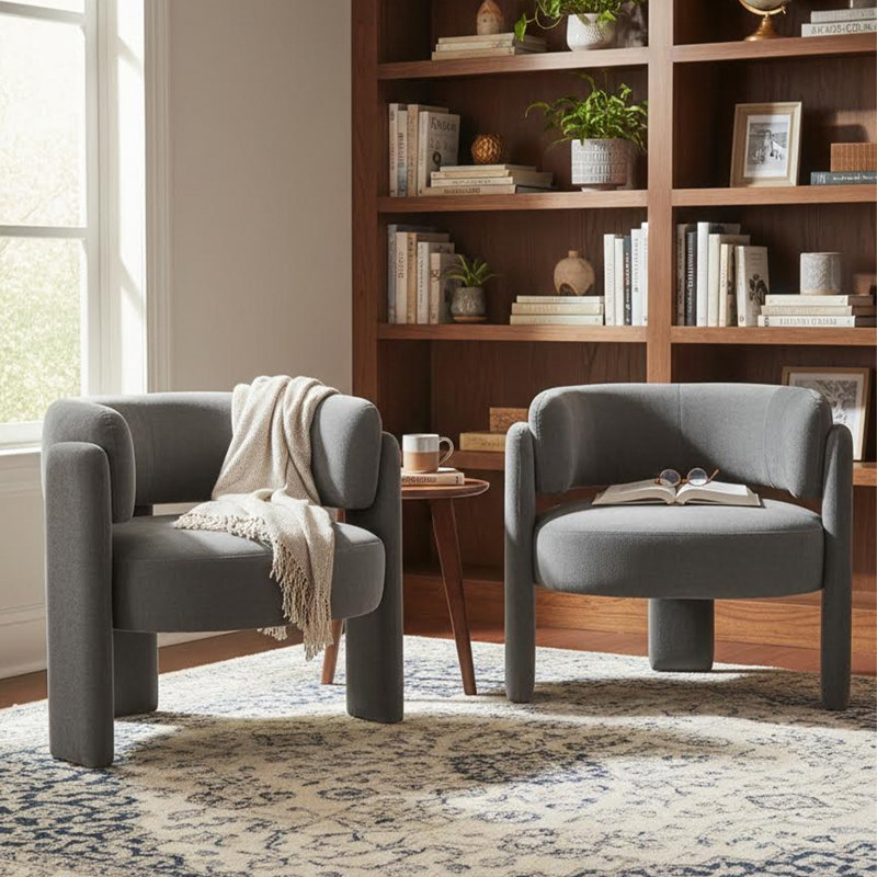 Chaise d'appoint demi-tonneau Mid-Century moderne (ensemble de 2, gris), Gris