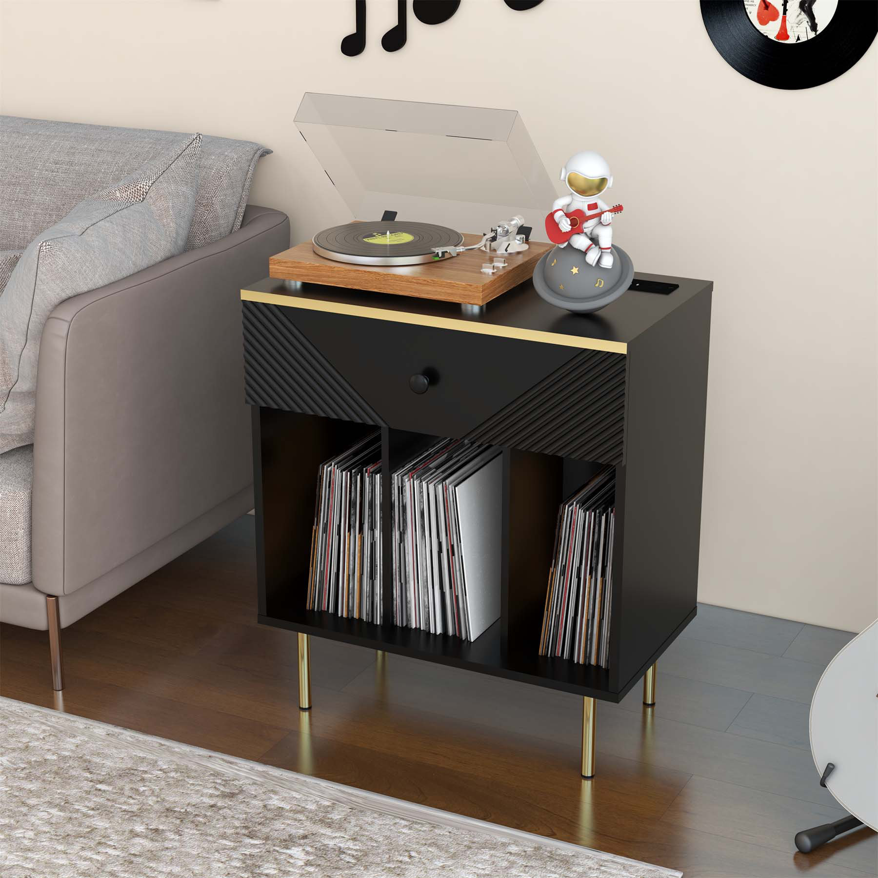 Mercer41 Lelynn Accent Cabinet, One-Drawer Record Rack | Wayfair